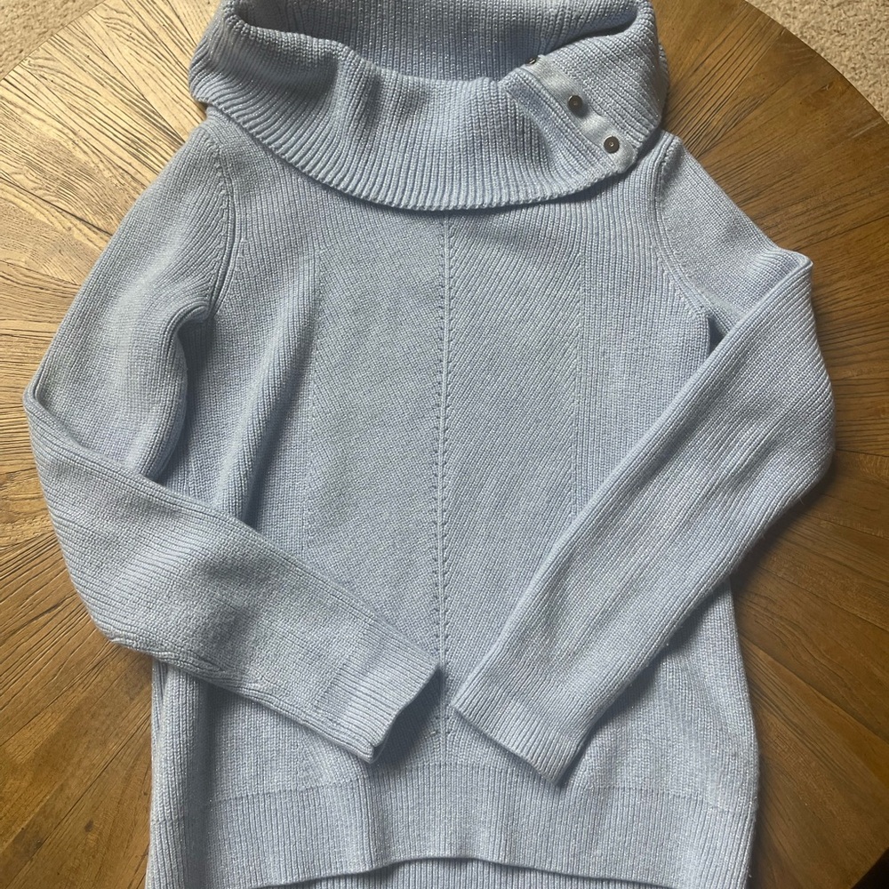 White House Black Market Blue Cowl Turtleneck Sweater